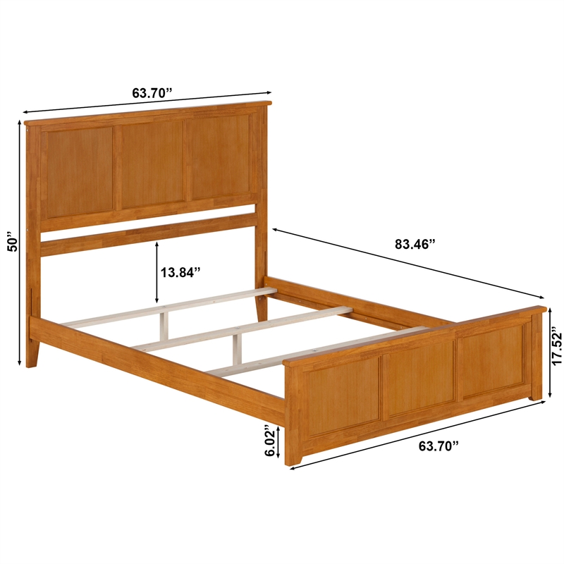 Madison Queen Wood Foundation Bed with Matching Footboard in Light Toffee