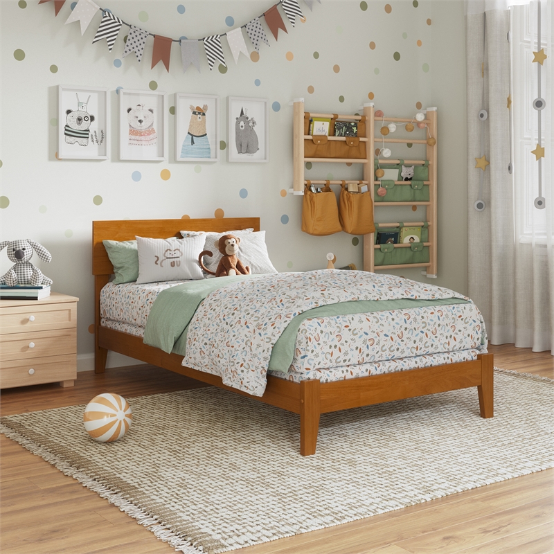 Orlando Twin Solid Wood Foundation Bed in Light Toffee