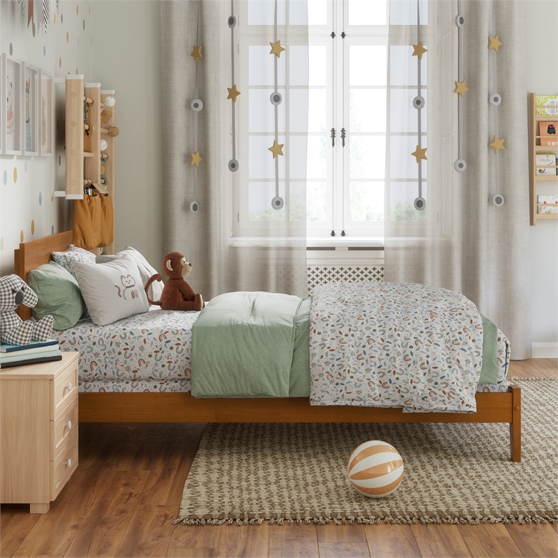 Orlando Twin Solid Wood Foundation Bed in Light Toffee