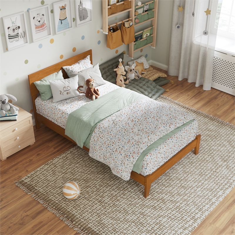 Orlando Twin Solid Wood Foundation Bed in Light Toffee