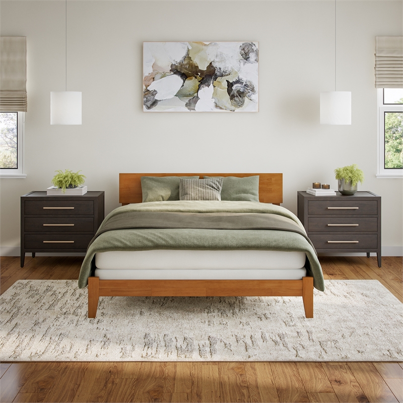 Orlando Queen Solid Wood Foundation Bed in Light Toffee