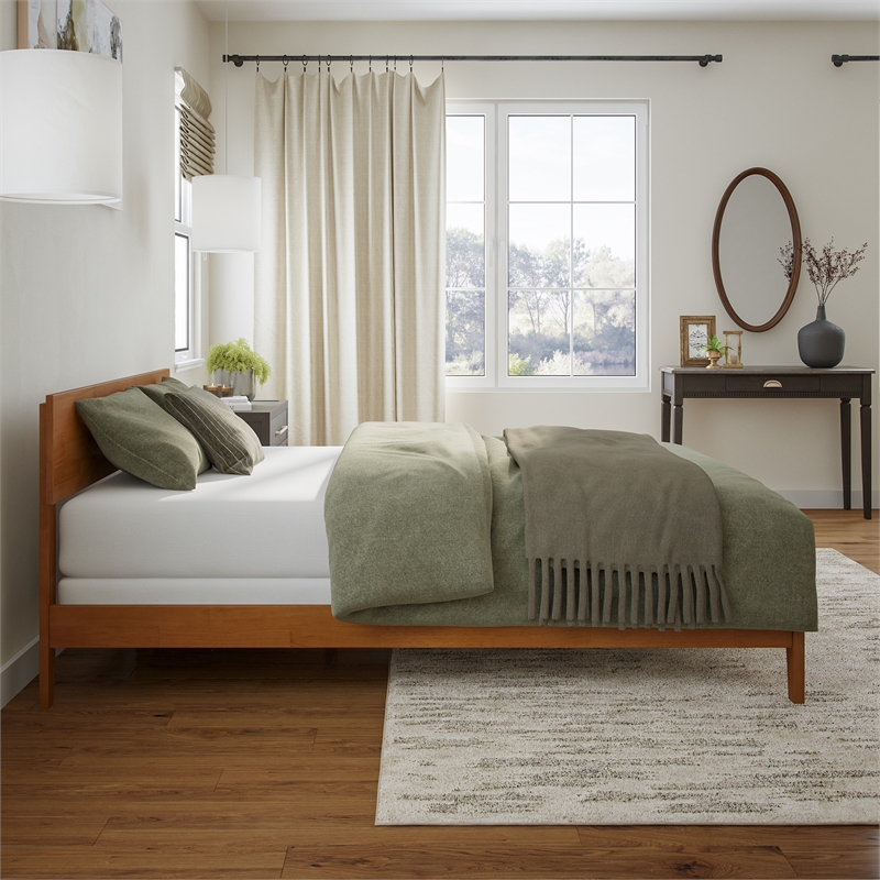 Orlando Queen Solid Wood Foundation Bed in Light Toffee