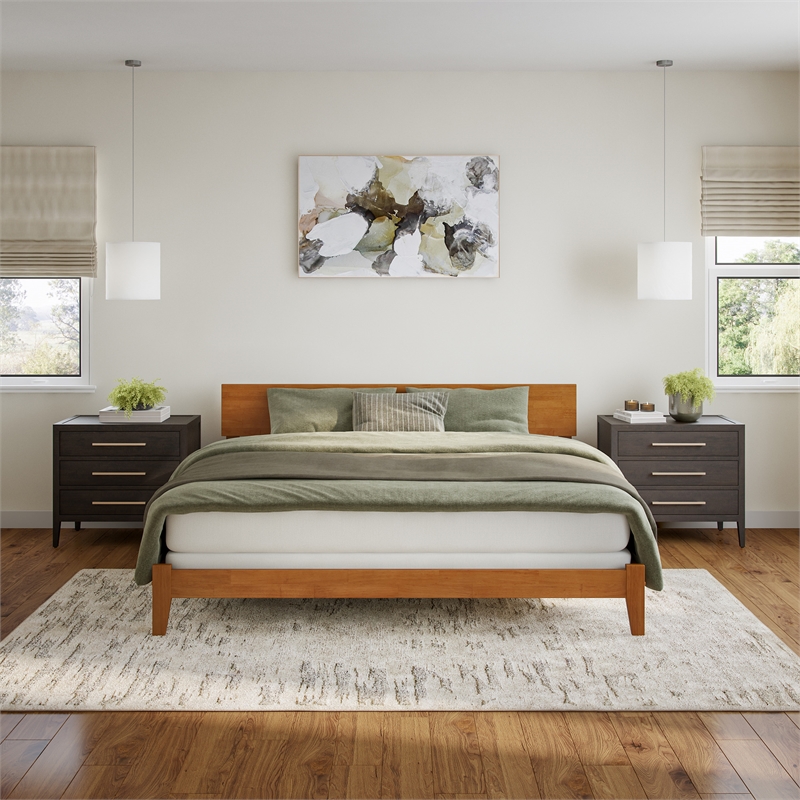 Orlando King Solid Wood Foundation Bed in Light Toffee