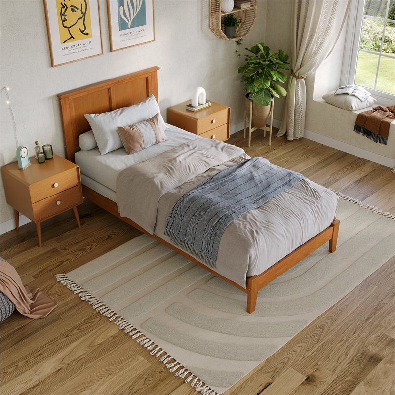 Madison Twin XL Solid Wood Foundation Bed in Light Toffee