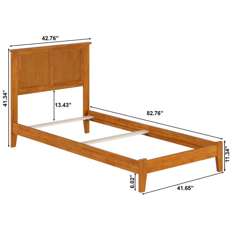 Madison Twin XL Solid Wood Foundation Bed in Light Toffee