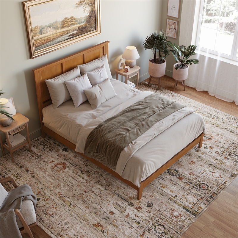 Madison Queen Solid Wood Foundation Bed in Light Toffee