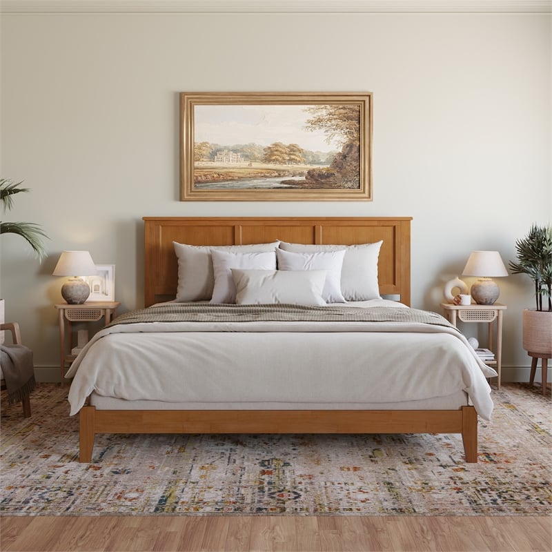Madison King Solid Wood Foundation Bed in Light Toffee