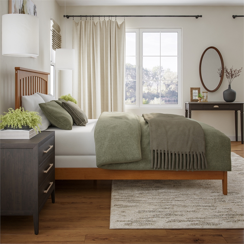 Mission Queen Solid Wood Foundation Bed in Light Toffee