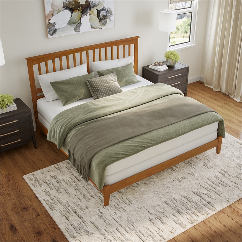 Mission King Solid Wood Foundation Bed in Light Toffee