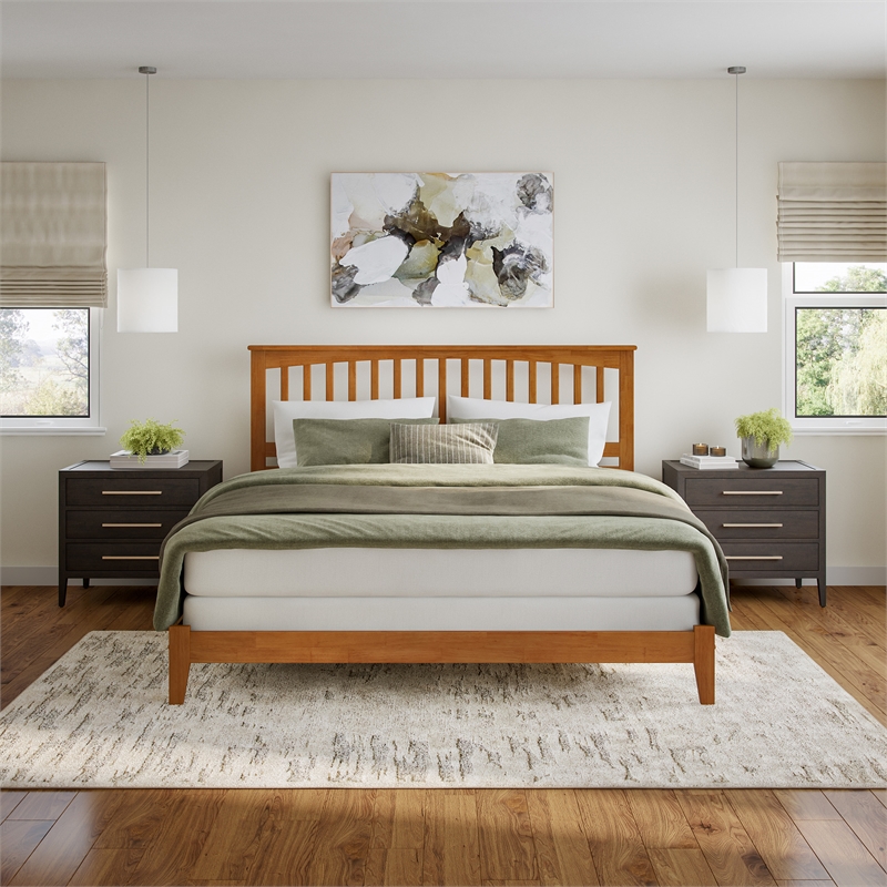 Mission King Solid Wood Foundation Bed in Light Toffee