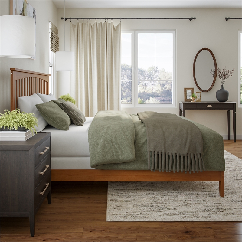 Mission King Solid Wood Foundation Bed in Light Toffee
