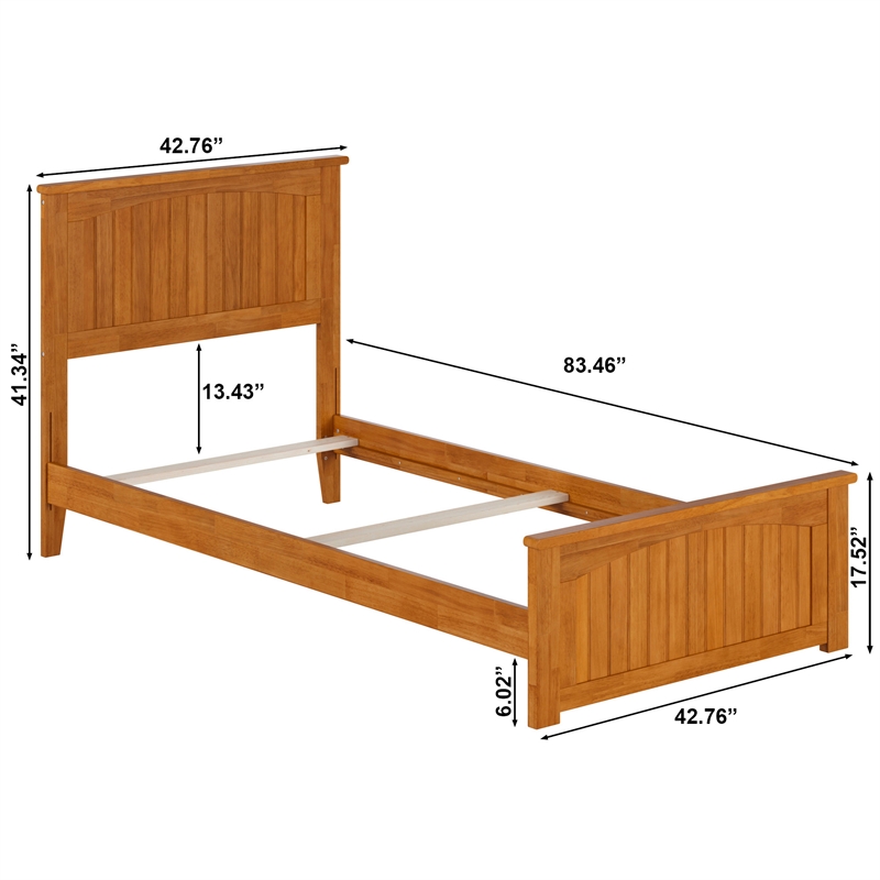 Nantucket Twin XL Wood Foundation Bed with Matching Footboard in Light Toffee