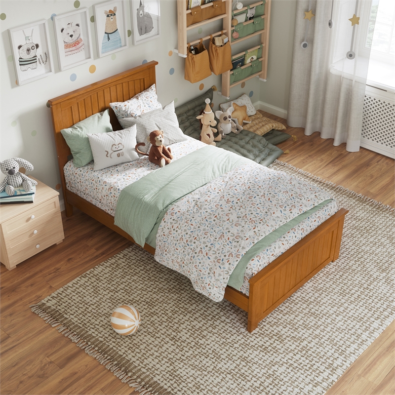 Nantucket Twin Wood Foundation Bed with Matching Footboard in Light Toffee