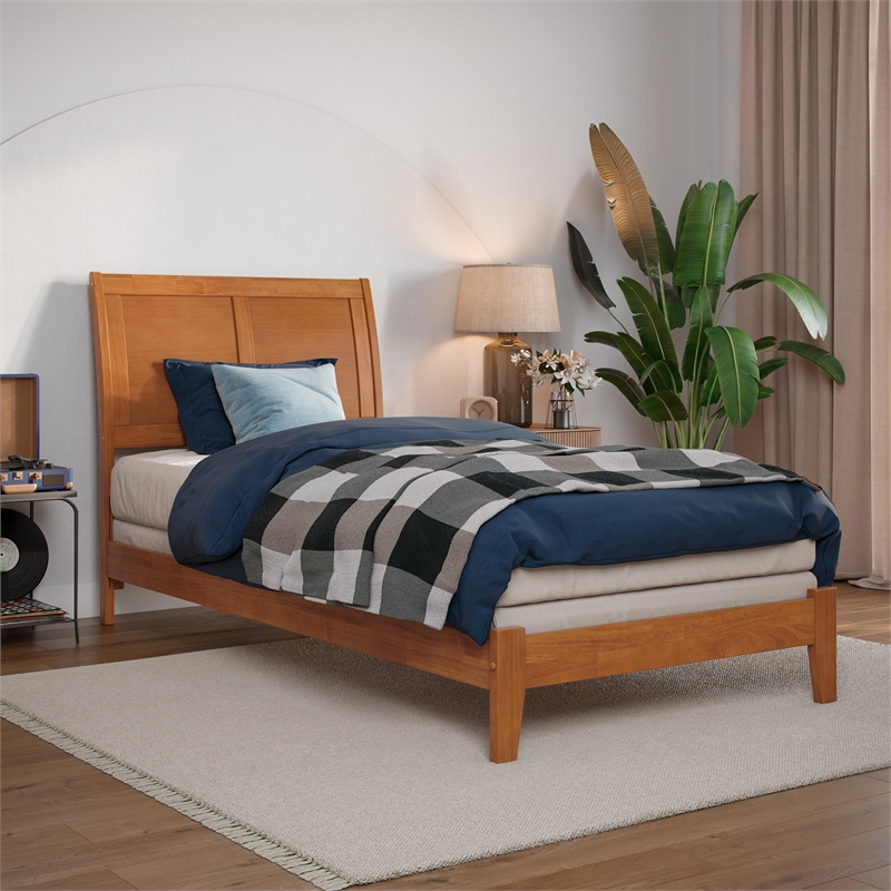 Portland Twin XL Solid Wood Foundation Bed in Light Toffee