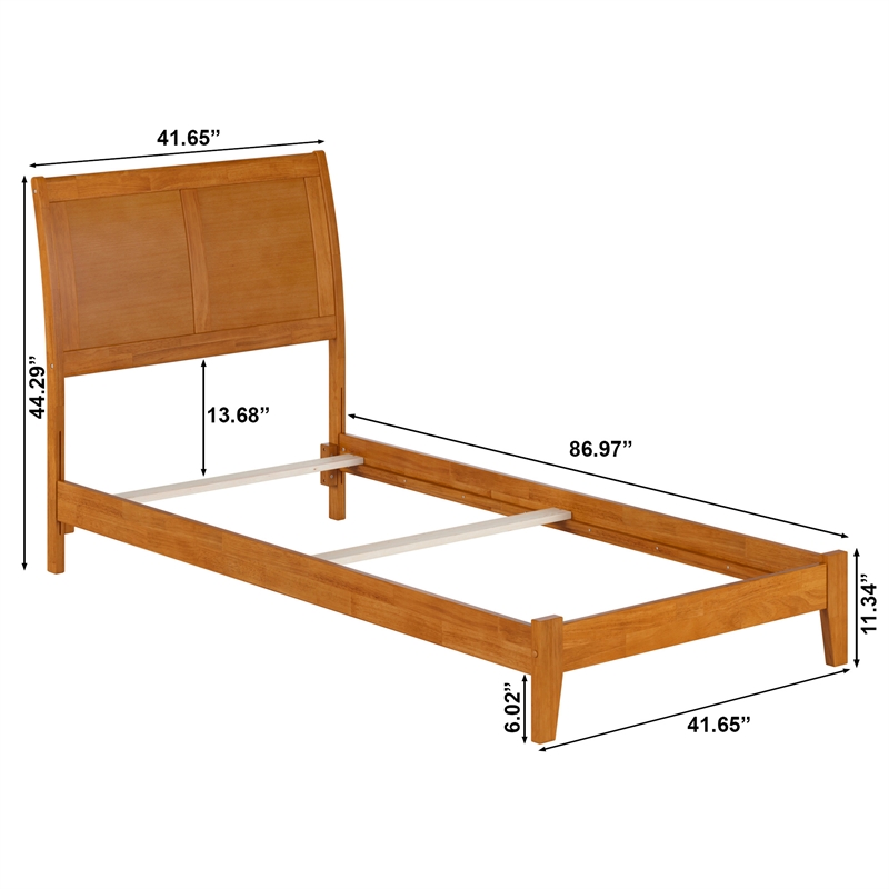 Portland Twin XL Solid Wood Foundation Bed in Light Toffee