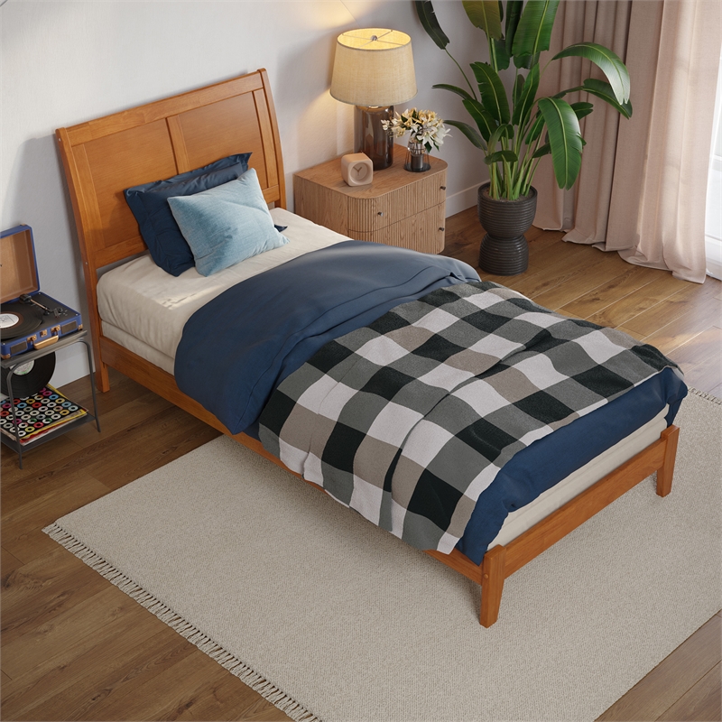 Portland Twin XL Solid Wood Foundation Bed in Light Toffee