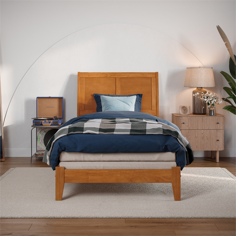 Portland Twin XL Solid Wood Foundation Bed in Light Toffee