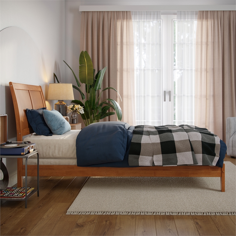 Portland Twin XL Solid Wood Foundation Bed in Light Toffee