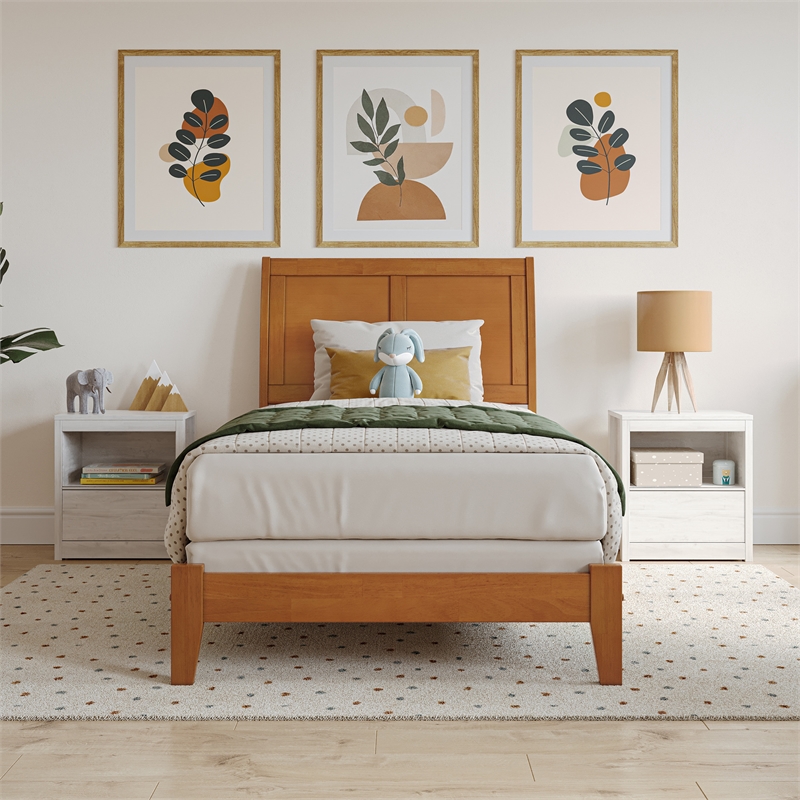 Portland Twin Solid Wood Foundation Bed in Light Toffee