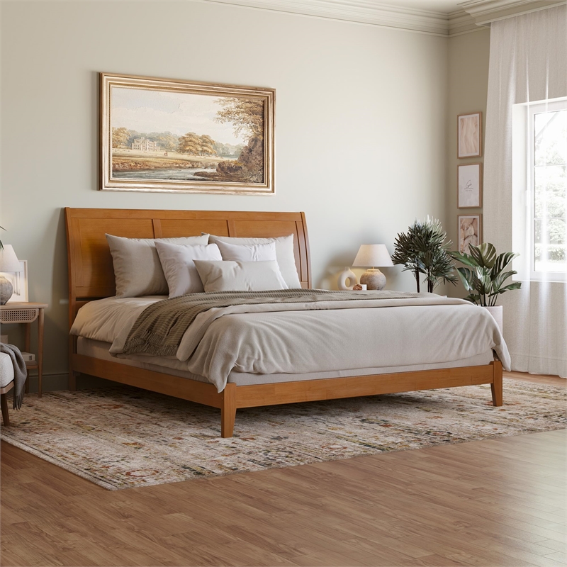 Portland King Solid Wood Foundation Bed in Light Toffee