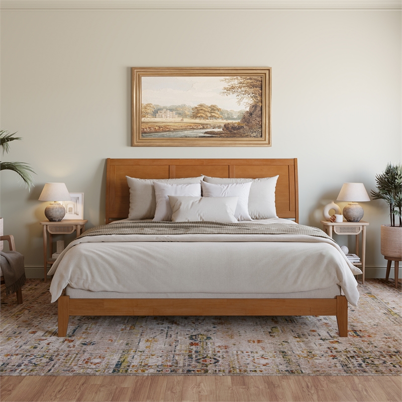 Portland King Solid Wood Foundation Bed in Light Toffee