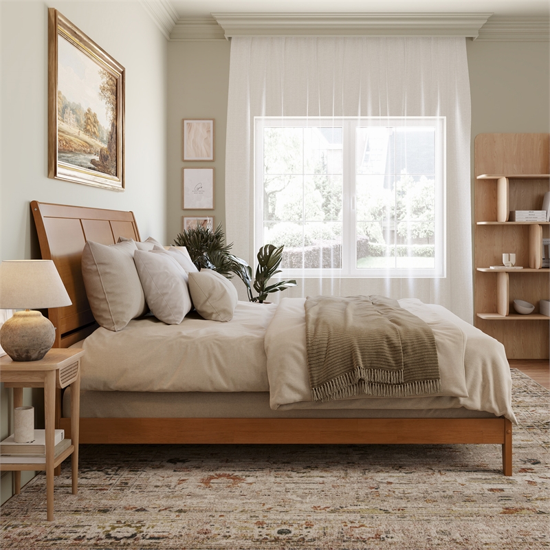 Portland King Solid Wood Foundation Bed in Light Toffee