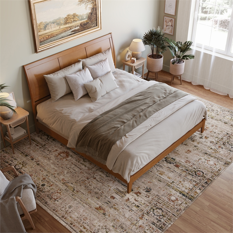 Portland King Solid Wood Foundation Bed in Light Toffee
