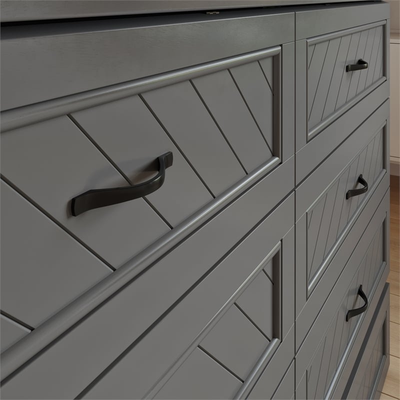 Alpine Queen Wood Murphy Bed Chest with Mattress & Built-in Charger in Gray