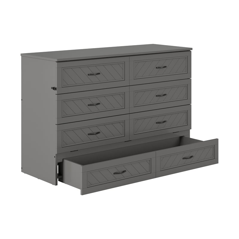 Alpine Queen Wood Murphy Bed Chest with Mattress & Built-in Charger in Gray