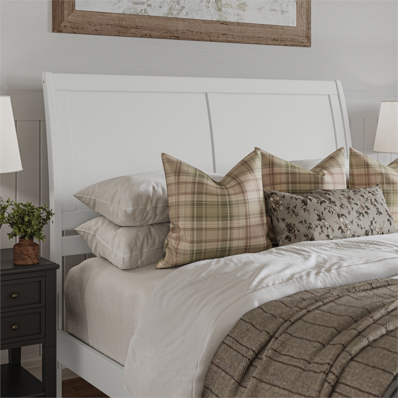 Portland Queen Wood Low Profile Platform Bed with Matching Footboard in White