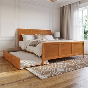 Portland King Wood Bed with Matching Footboard & Trundle in Light Toffee