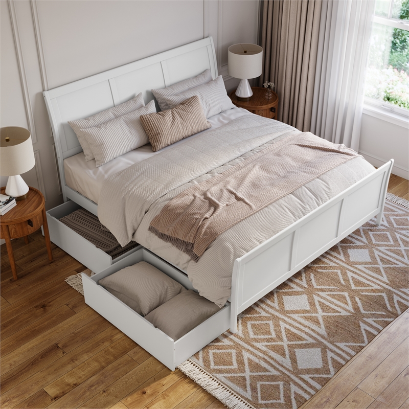 Portland King Storage Wood Platform Bed with Matching Footboard in White