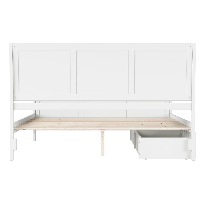Portland King Storage Wood Platform Bed with Matching Footboard in White