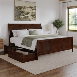 Portland King Storage Wood Platform Bed with Matching Footboard in Walnut