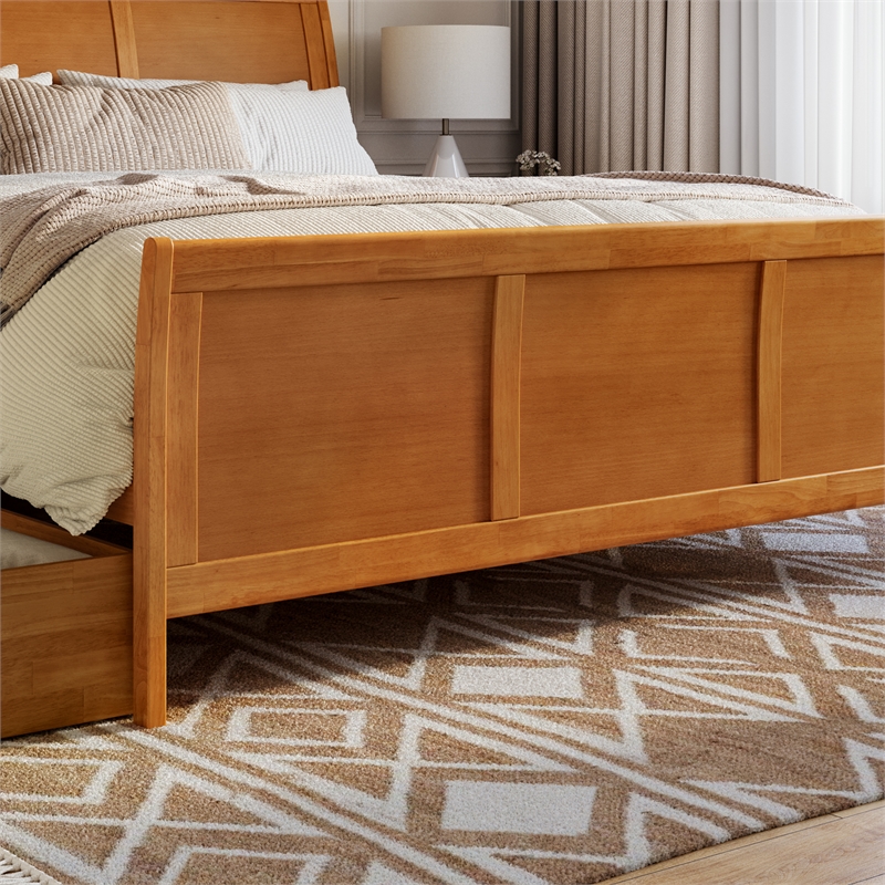 Portland King Storage Wood Platform Bed with Matching Footboard in Light Toffee