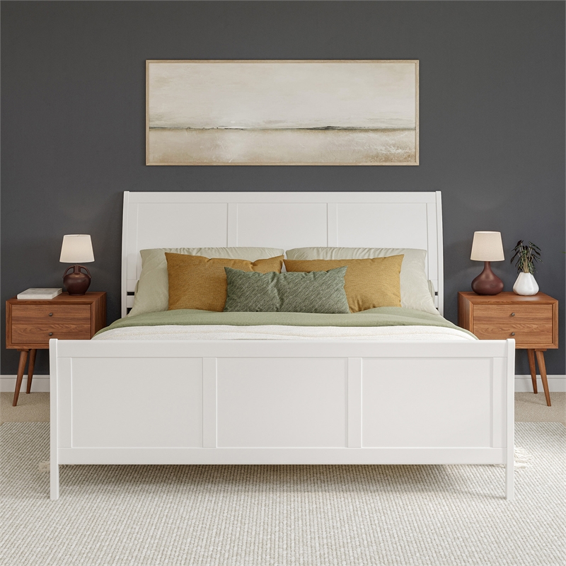 Valencia King Low Profile Wood Platform Bed with Matching Footboard in White