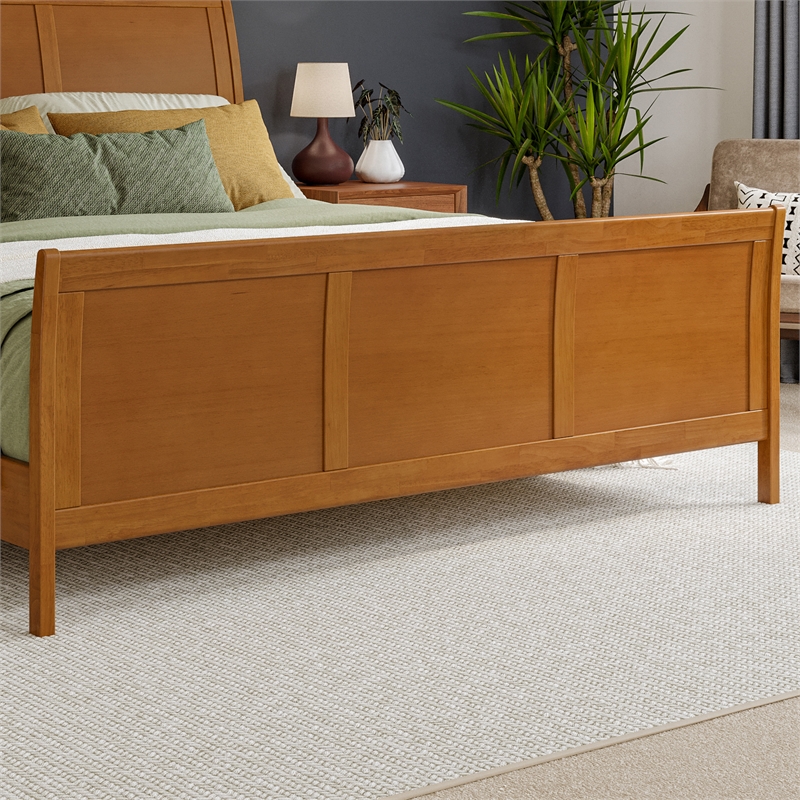 Valencia King Low Wood Platform Bed with Matching Footboard in Light Toffee