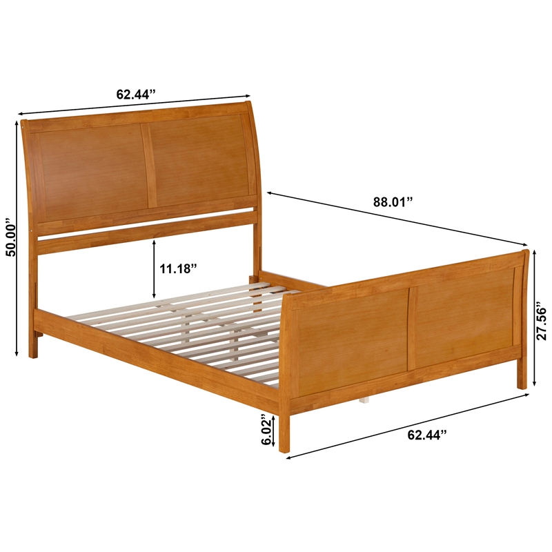 Portland Queen Wood Low Platform Bed with Matching Footboard in Light Toffee