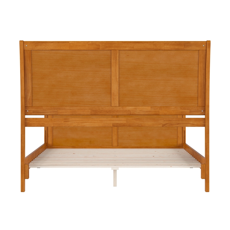 Portland Queen Wood Low Platform Bed with Matching Footboard in Light Toffee