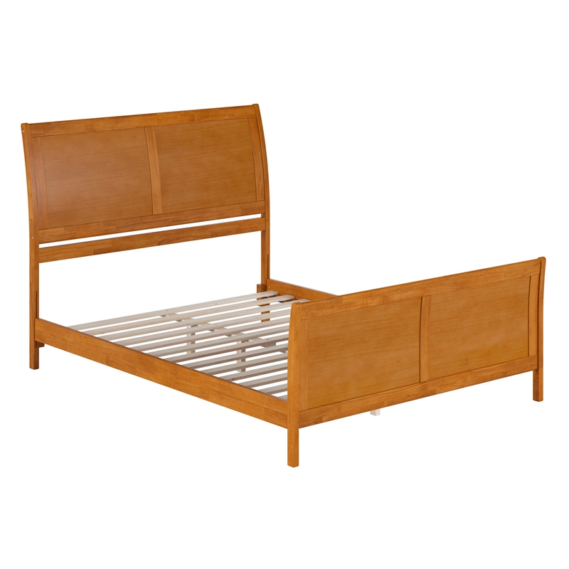 Portland Queen Wood Low Platform Bed with Matching Footboard in Light Toffee