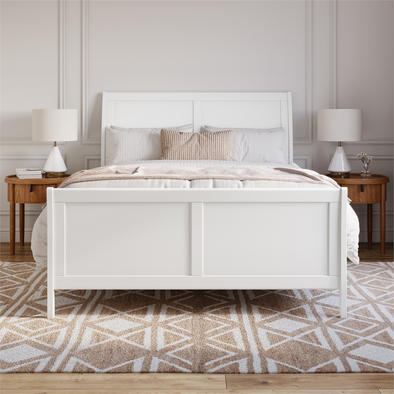 AFI Portland Queen Wood Foundation Bed Frame with Matching Footboard White