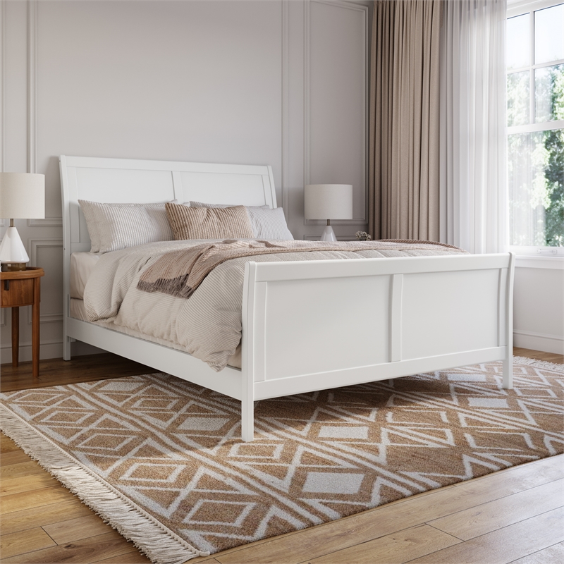 AFI Portland Queen Wood Foundation Bed Frame with Matching Footboard White