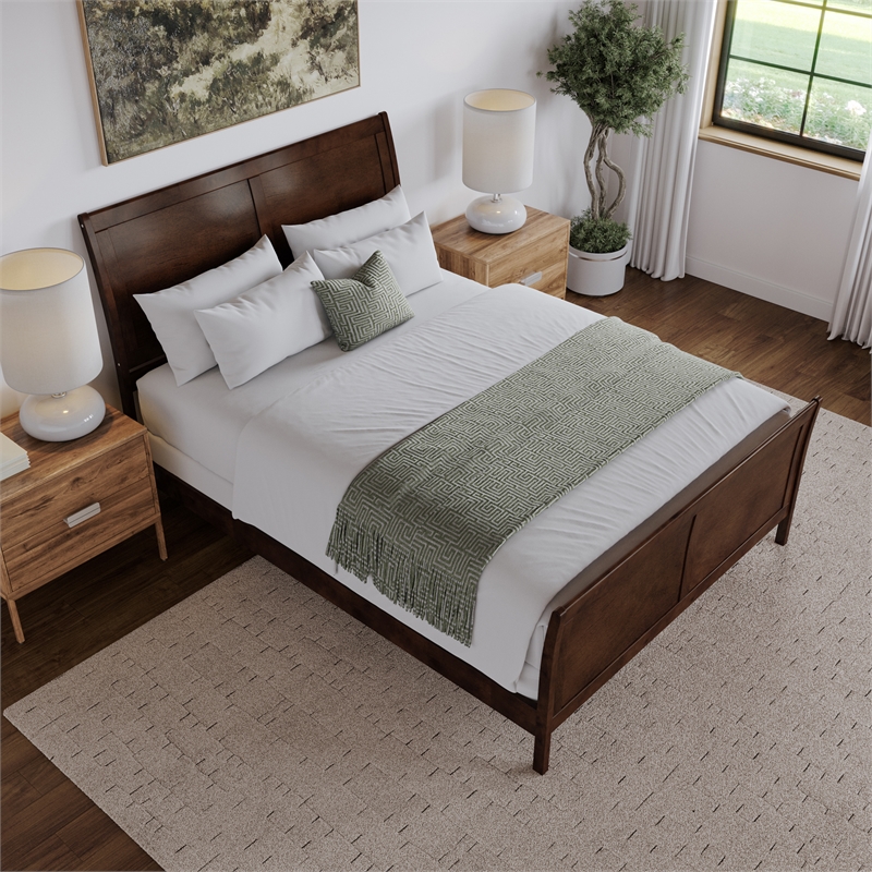 AFI Portland Queen Wood Foundation Bed Frame with Matching Footboard Walnut