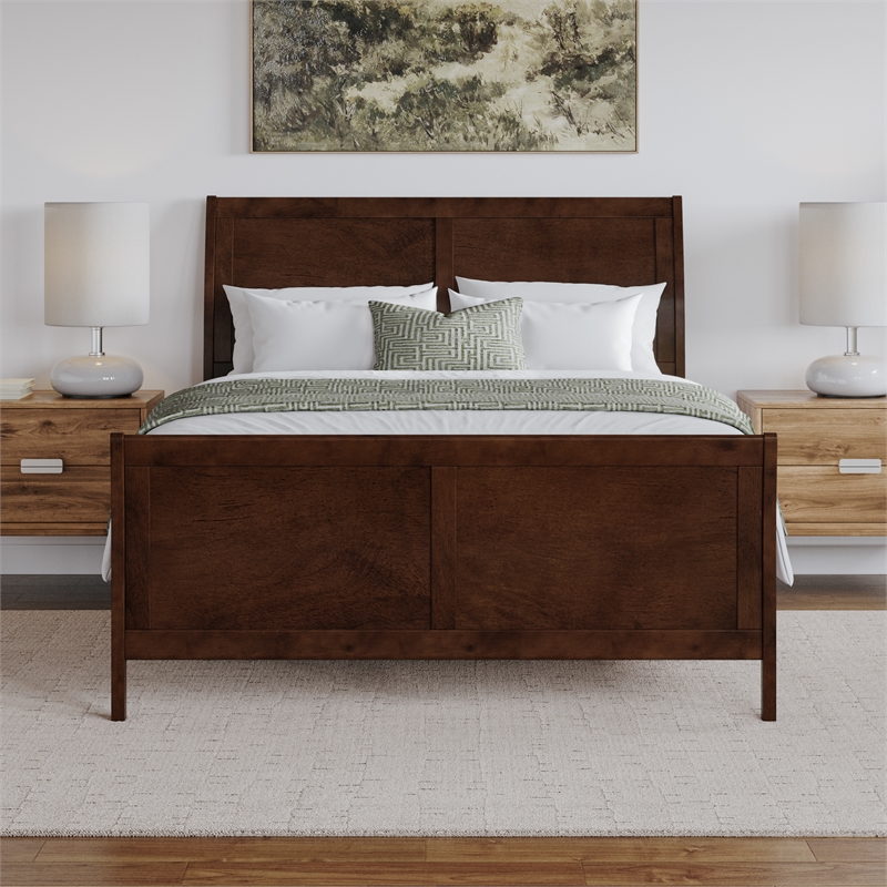 AFI Portland Queen Wood Foundation Bed Frame with Matching Footboard Walnut