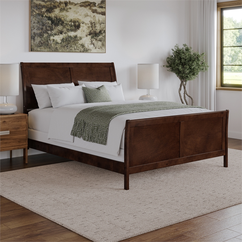 AFI Portland Queen Wood Foundation Bed Frame with Matching Footboard Walnut