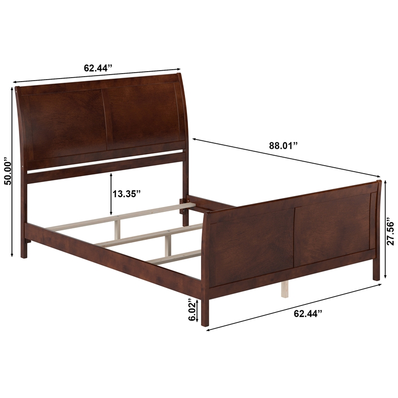 AFI Portland Queen Wood Foundation Bed Frame with Matching Footboard Walnut