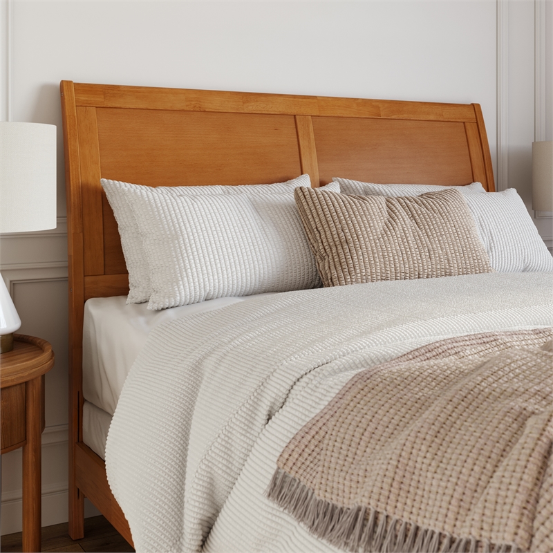 Portland Queen Wood Foundation Bed Frame with Matching Footboard Light Toffee