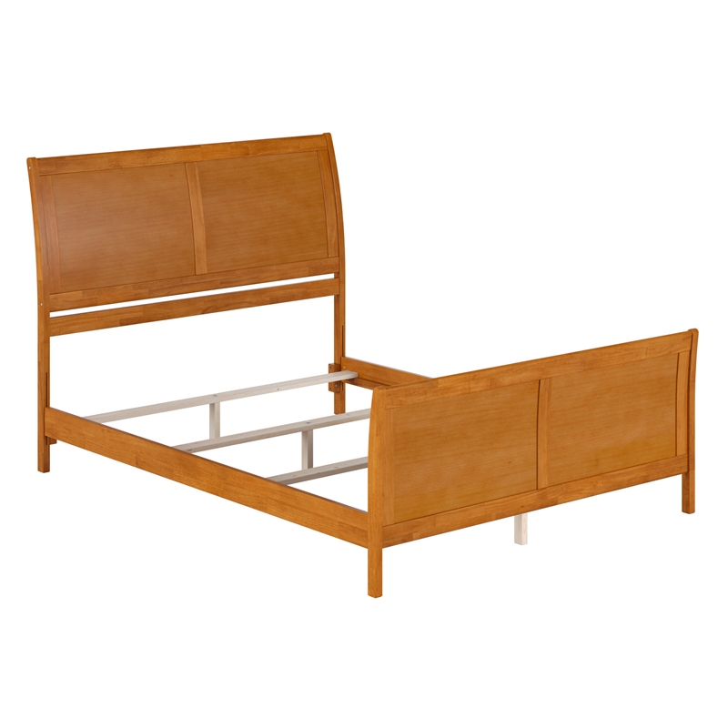 Portland Queen Wood Foundation Bed Frame with Matching Footboard Light Toffee