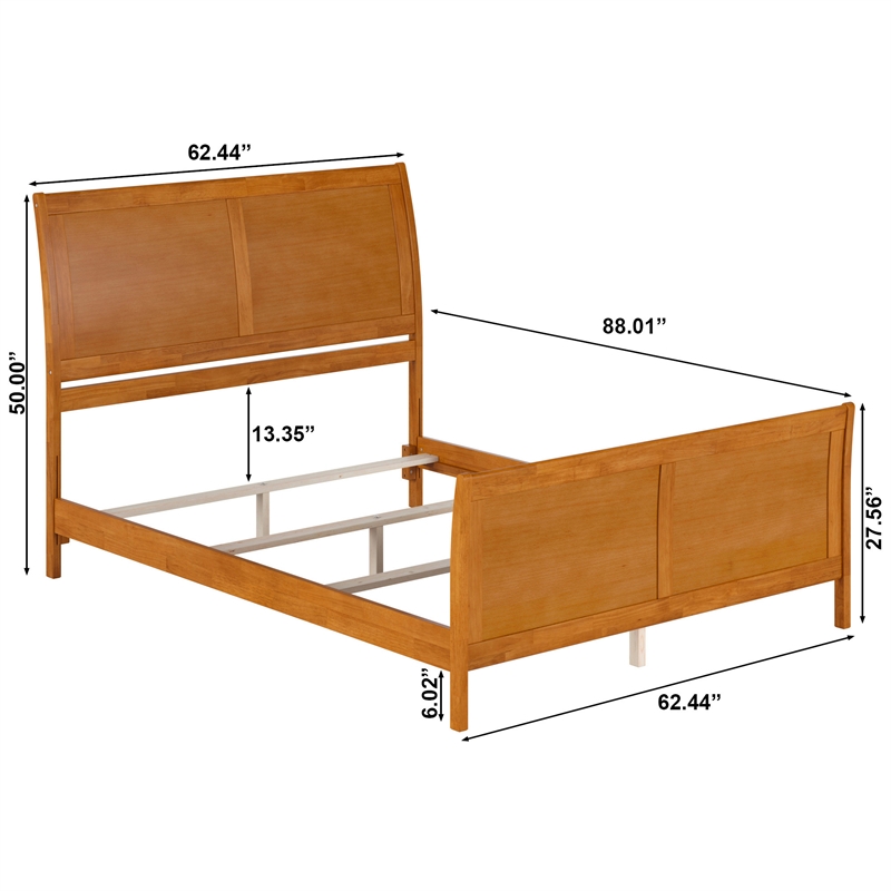 Portland Queen Wood Foundation Bed Frame with Matching Footboard Light Toffee
