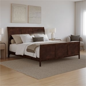 Portland King Wood Low Profile Platform Bed with Matching Footboard in Walnut